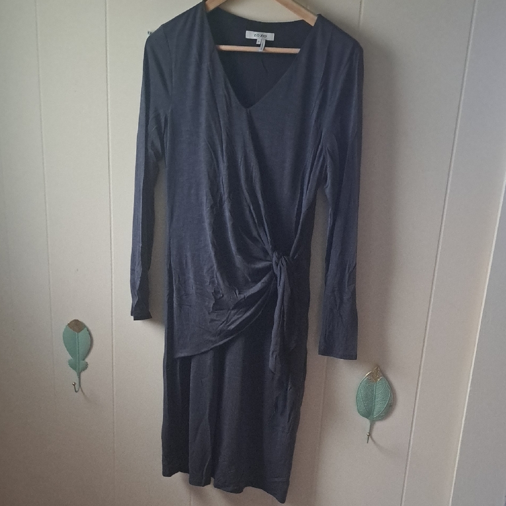 Long Sleeve Wrap Knot Dress - Dark Navy